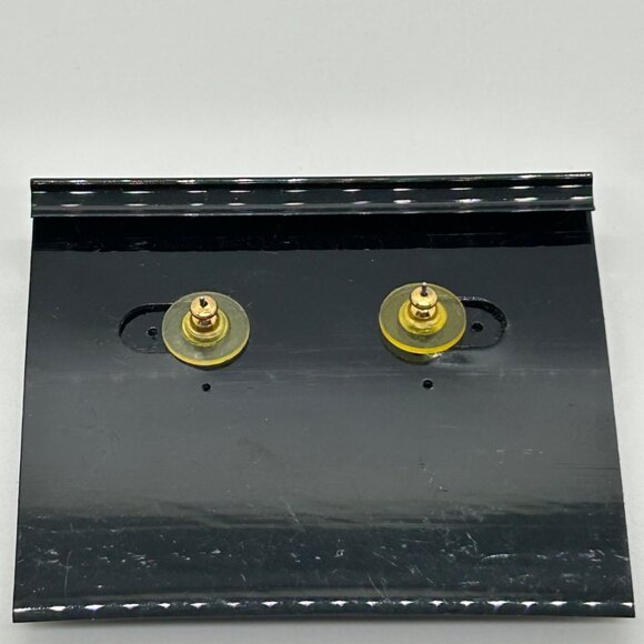 Vintage 80s  Black Acrylic Oval Post Earrings Plymouth New York Gold Rope Border - Picture 5 of 13